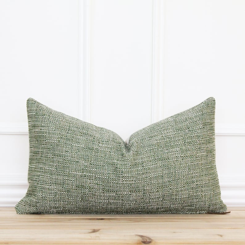 Green Tweed Pillow Cover Farmhouse Pillow Cover Textured Etsy