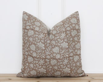 Hand Block Print Brown Pillow Cover | Fall Pillow Cover | Botanical Pillow Cover | Blocked Print Pillow Cover | 20 x 20 | 16 x 26 || Lata
