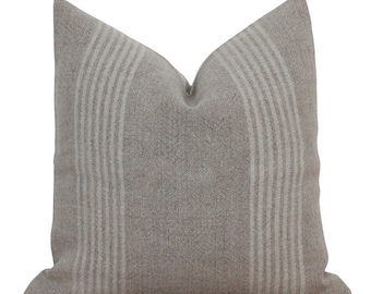 Tan Pillow Cover | Textured Pillow | Striped Pillow Cover | Brown Stripe | Neutral Accent Pillow | Vintage Grain Sack Throw Pillow | Nicky