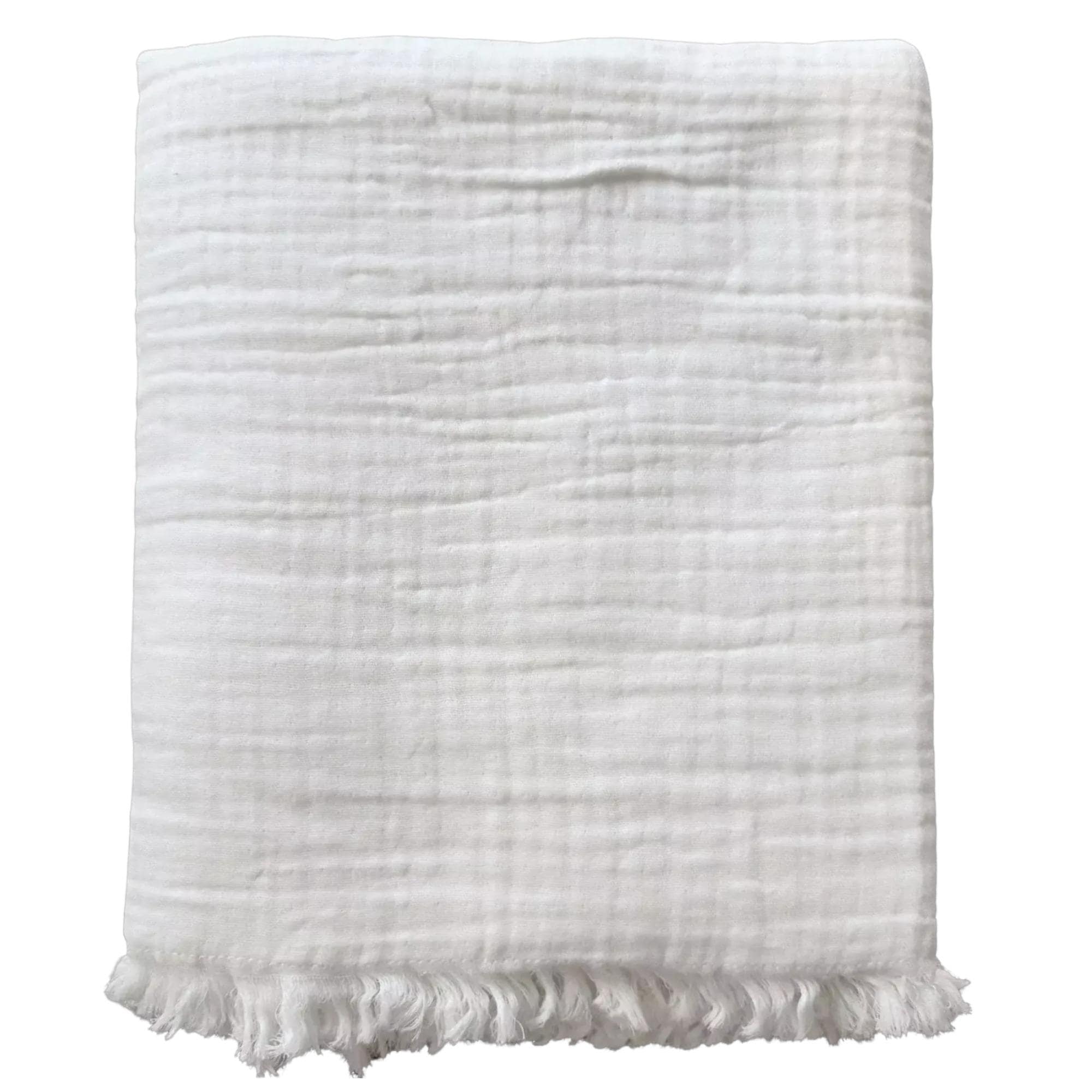 Gauze Throw Blanket | Soft Cotton  Lightweight Throw with Fringed Edges | Neutral Colors Ivory, Taupe, Gray
