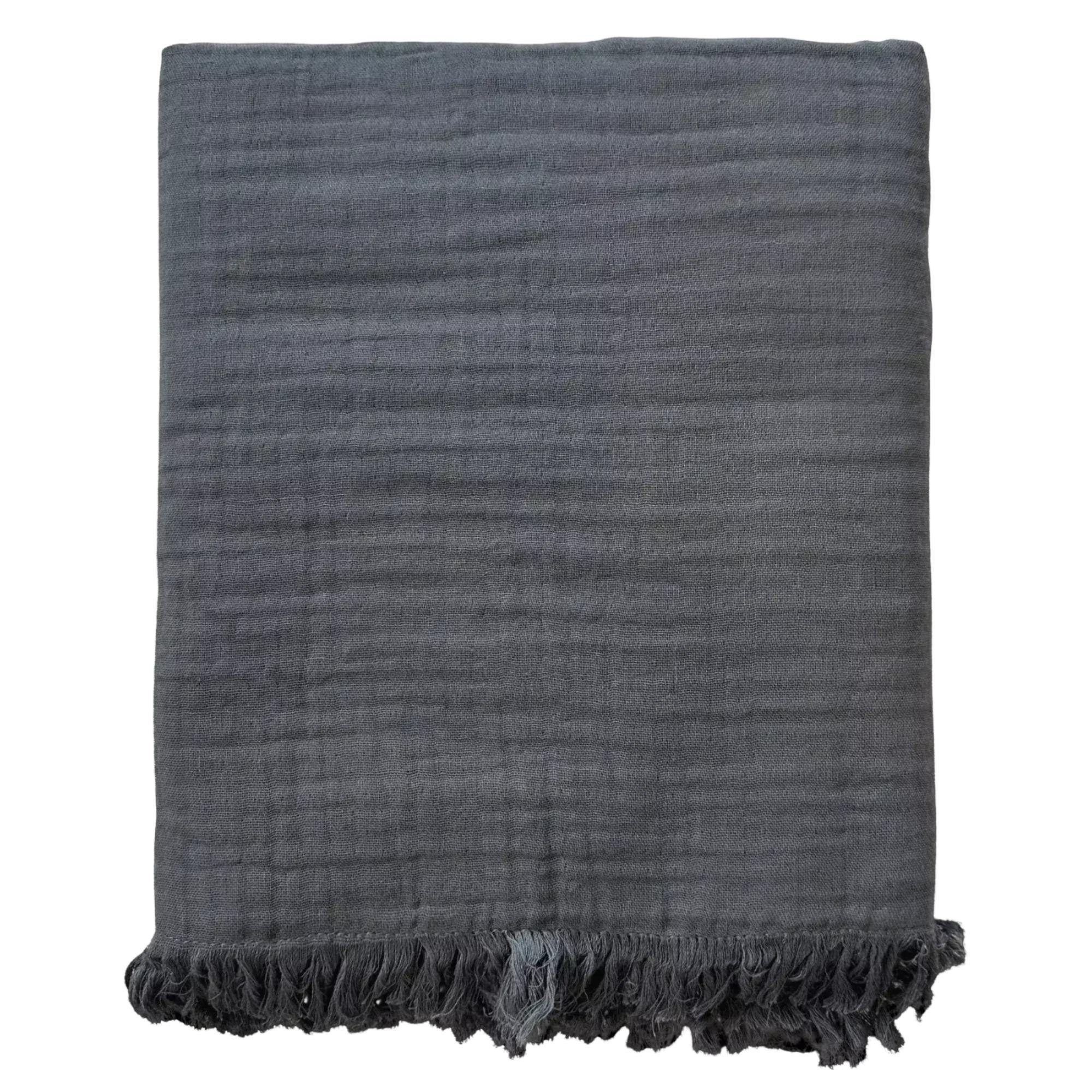 Gauze Throw Blanket | Soft Cotton  Lightweight Throw with Fringed Edges | Neutral Colors Ivory, Taupe, Gray