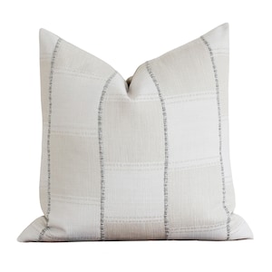 Cream Pillow Cover | Patchwork Throw Pillow | Cream and White | Blue Stripe | Coastal Throw Pillow | Designer Pillow Cover | Lumbar | Luke