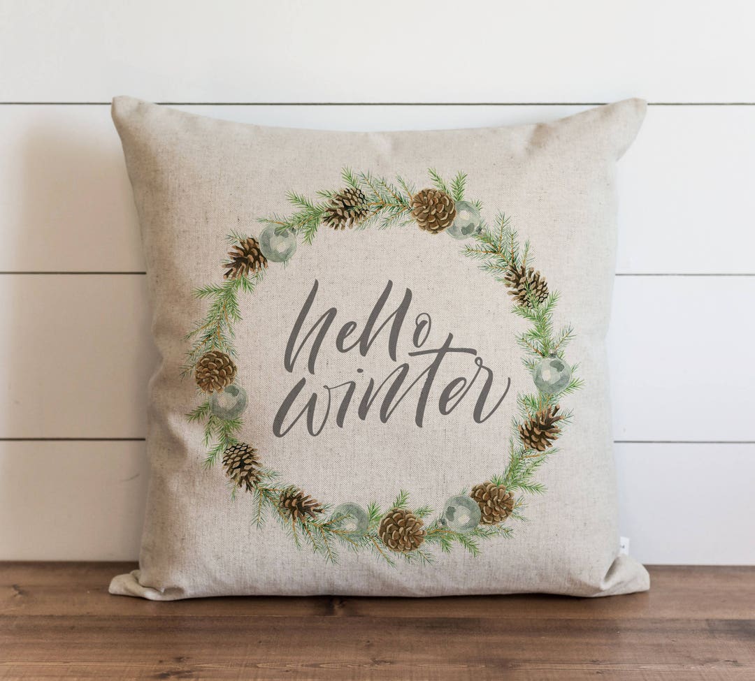 Hello Winter Wreath 20 X 20 Pillow Cover // Christmas // Holiday ...
