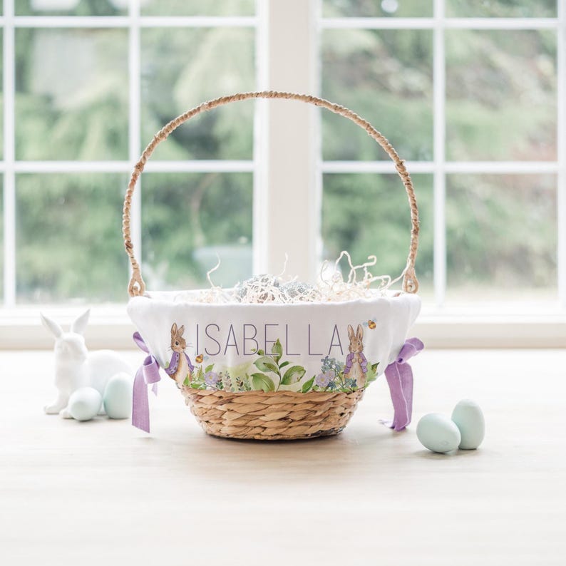 Personalized Purple Bunny Easter Basket Liner With Purple Ribbon and ...