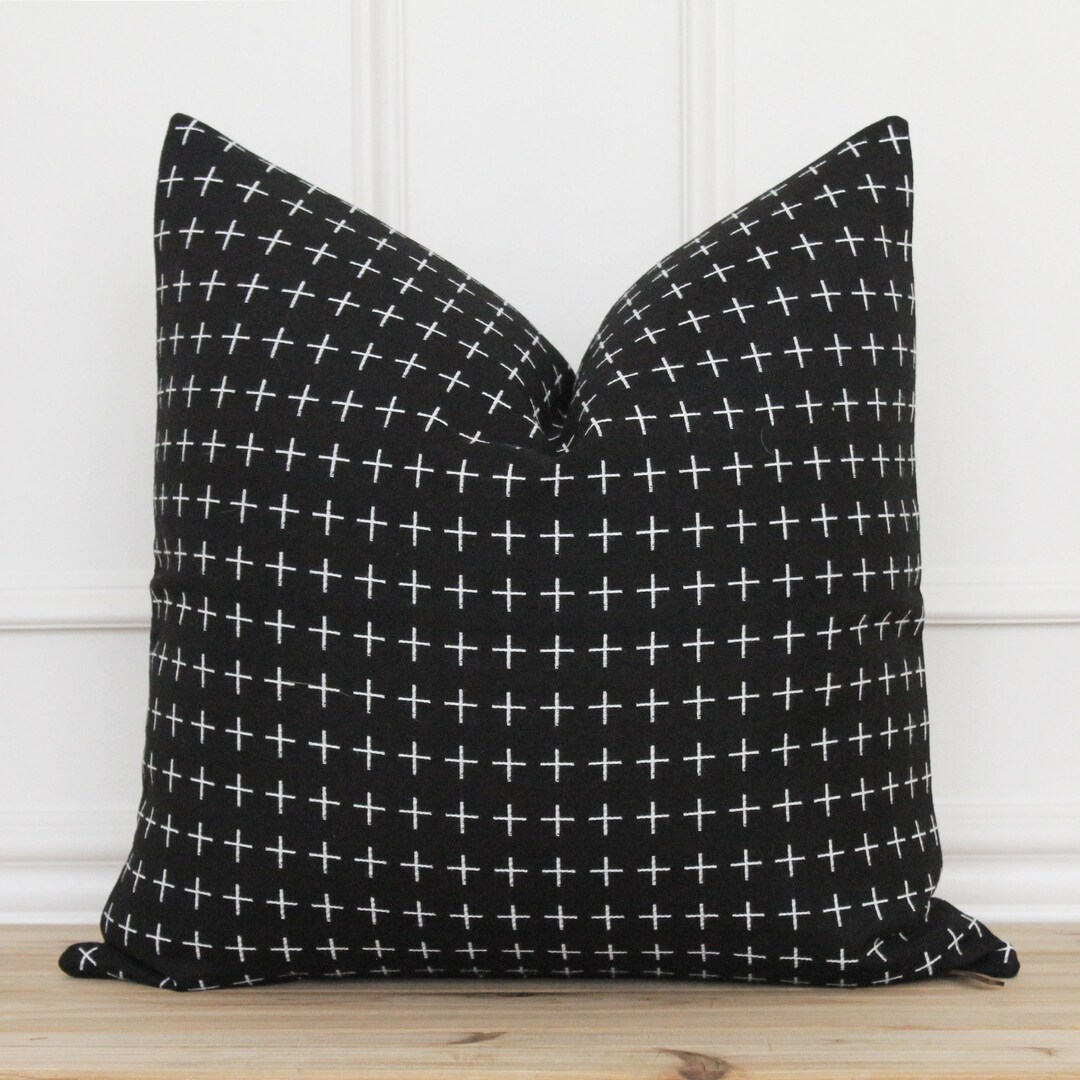 Geometric Outdoor Pillow Cover Black Cross Outdoor Cushion Cover Black
