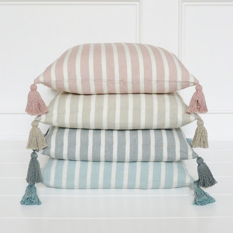 Stripe Tassel Pillow Cover Layering Pillow Covers 20 X 20 Etsy