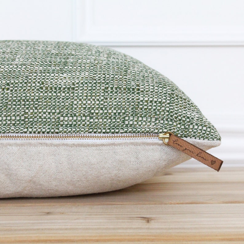 Green Tweed Pillow Cover Farmhouse Pillow Cover Textured Etsy