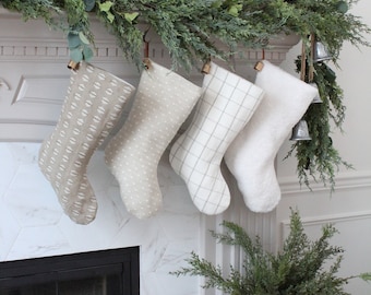 Neutral Christmas Stockings | Handmade Stockings | Modern Farmhouse Xmas Stocking | Minimalistic Family Stockings | Holiday Stockings