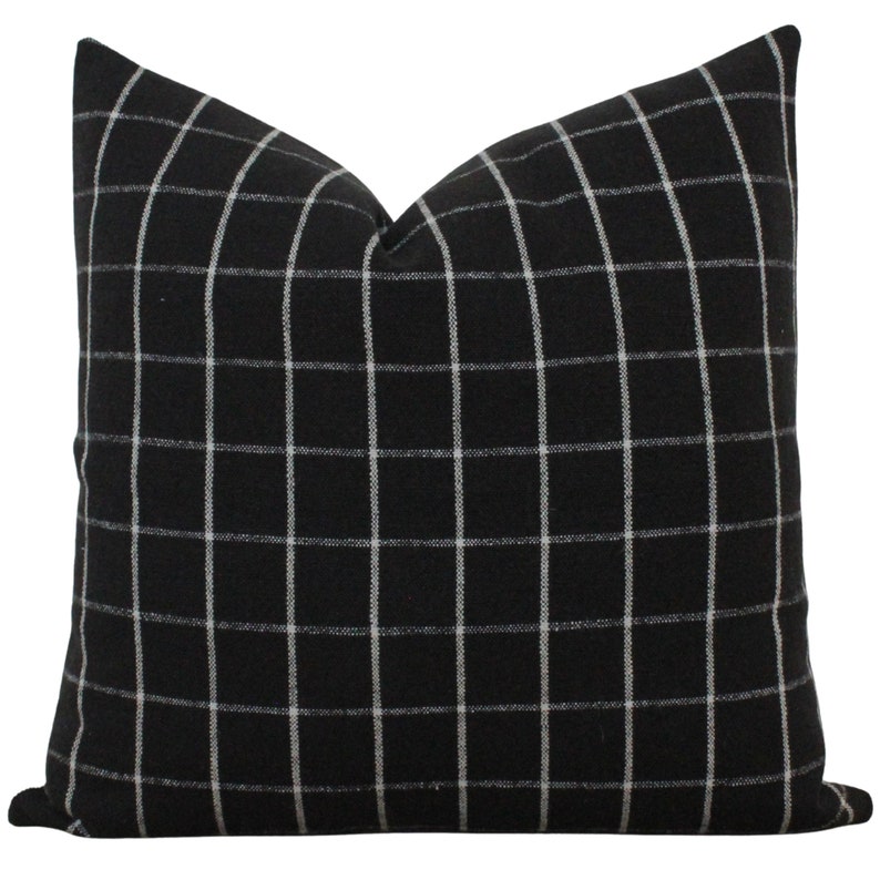 Black Windowpane Pillow Cover Black checkered Pillow Cover Farmhouse Pillows Decorative Throw Pillow Accent Pillow Lumbar Lennon image 3
