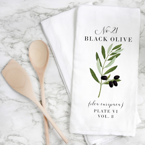 Black Olive | Dish Towel | Kitchen Decor | Kitchen Towel | Flour Sack Towel | Housewarming Gift | Wedding Gift | Wedding Favor