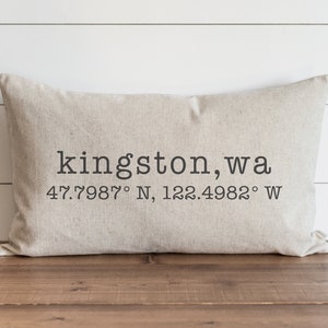 Personalized Home Town Pillow Cover | City State Coordinates Pillow Cover | Custom Location Lumbar Pillow | Wedding Gift | Realtor Gift