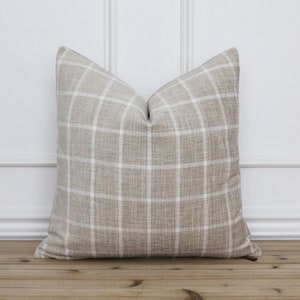 Tan Plaid Pillow Cover • Plaid Accent Pillow • Decorative Throw Pillow • Handmade Designer Pillow Cover • Farmhouse Pillow Covers || Griffin