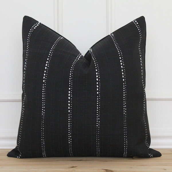 Black Stripe Outdoor Pillow Cover • Black Dot Outdoor Cushion Cover • Indoor Outdoor Decorative  Pillows • Outdoor Pillow Covers | Cammie