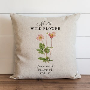 Wild Flower Pillow Cover | 18 x 18 | 20 x 20 | Botanical Pillow Cover | Floral | Herbs | Spring Home Decor | Summer Throw Pillow | Garden