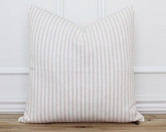 Pink Ticking Stripe Pillow Cover • Farmhouse Pillow • Cushion Cover • Decorative Throw Pillow • Nursery Pillows • Designer Pillow | Addy