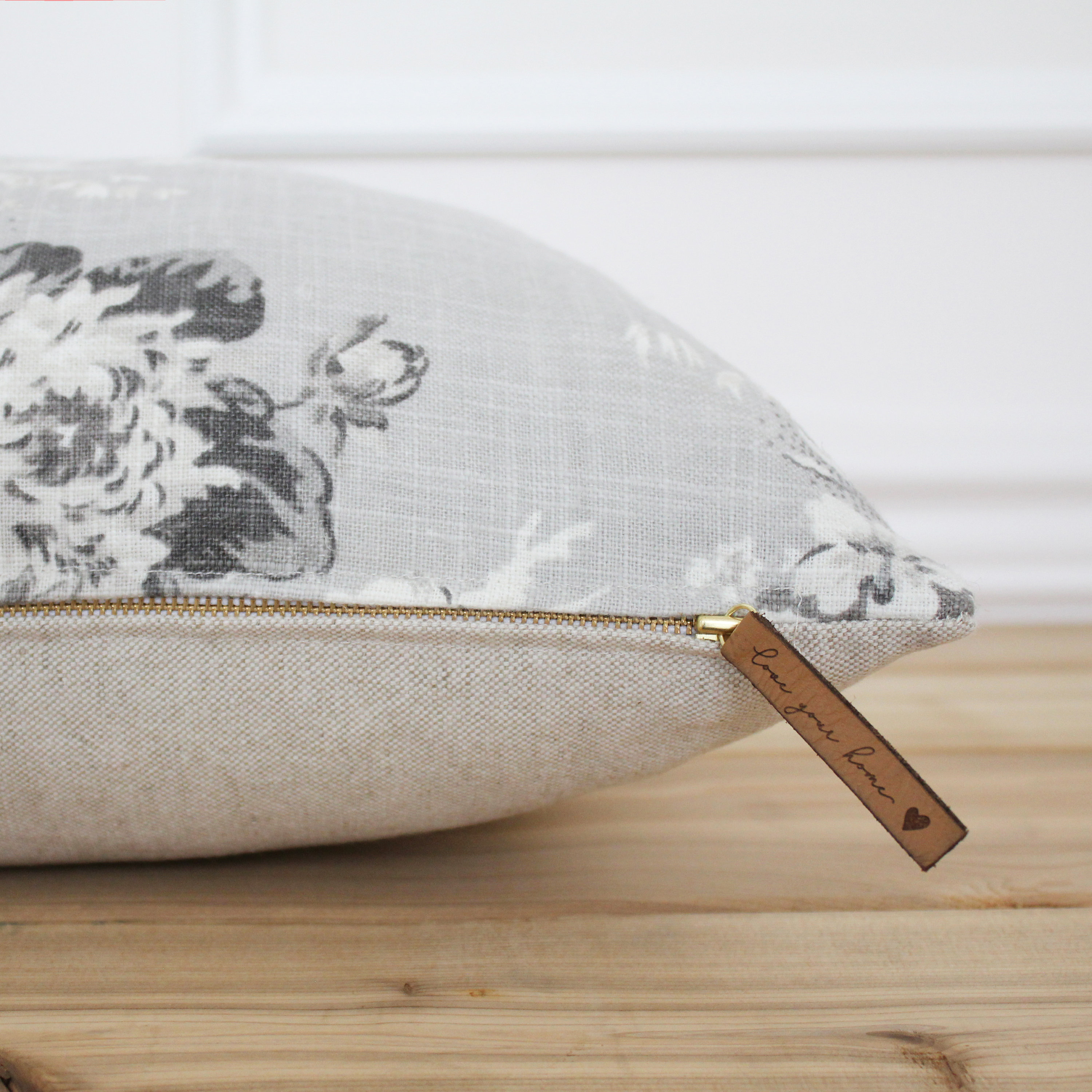 Gray Floral Pillow Cover 20x20 Throw Pillow Cover Linen Etsy