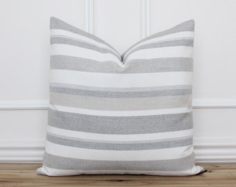 Patio Pillow Cover • Outdoor Decorative Pillow Cover • Gray Striped Cushion Cover • Coastal Pillow • Grey Stripe Outdoor Pillow | Millie