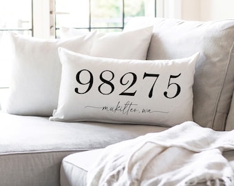 Zip Code City Custom Pillow Cover | Realtor Gift | New Home | First Home | Lumbar Pillow | Everyday Home Decor | Vacation Home | Cabin Decor