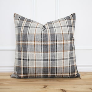 Gray Plaid Pillow Cover • Plaid Throw Pillow • Decorative Pillow • Fall Pillow Cover • Farmhouse Pillow Cover • 20 x 20 • 16 x 26 || Autumn
