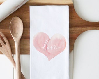 Torchon coeur d'amour aquarelle | Décoration de cuisine | Serviette de bar | Amour | Saint-Valentin | Fête des Mères | Un être cher | Cadeau de mariage | Torchon
