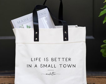 Better In A Small Town Custom Market Tote | Farmers Market Bag | Personalized Tote Bag | Reusable Shopping Bag | Canvas Bag | Housewarming