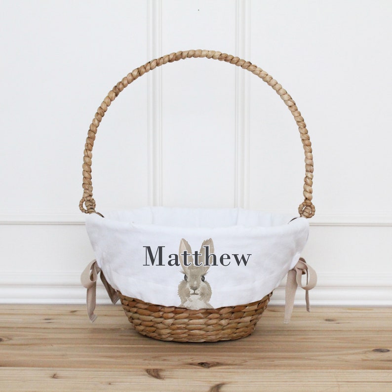 Personalized Bunny Easter Basket Liner With Beige Ribbon Etsy