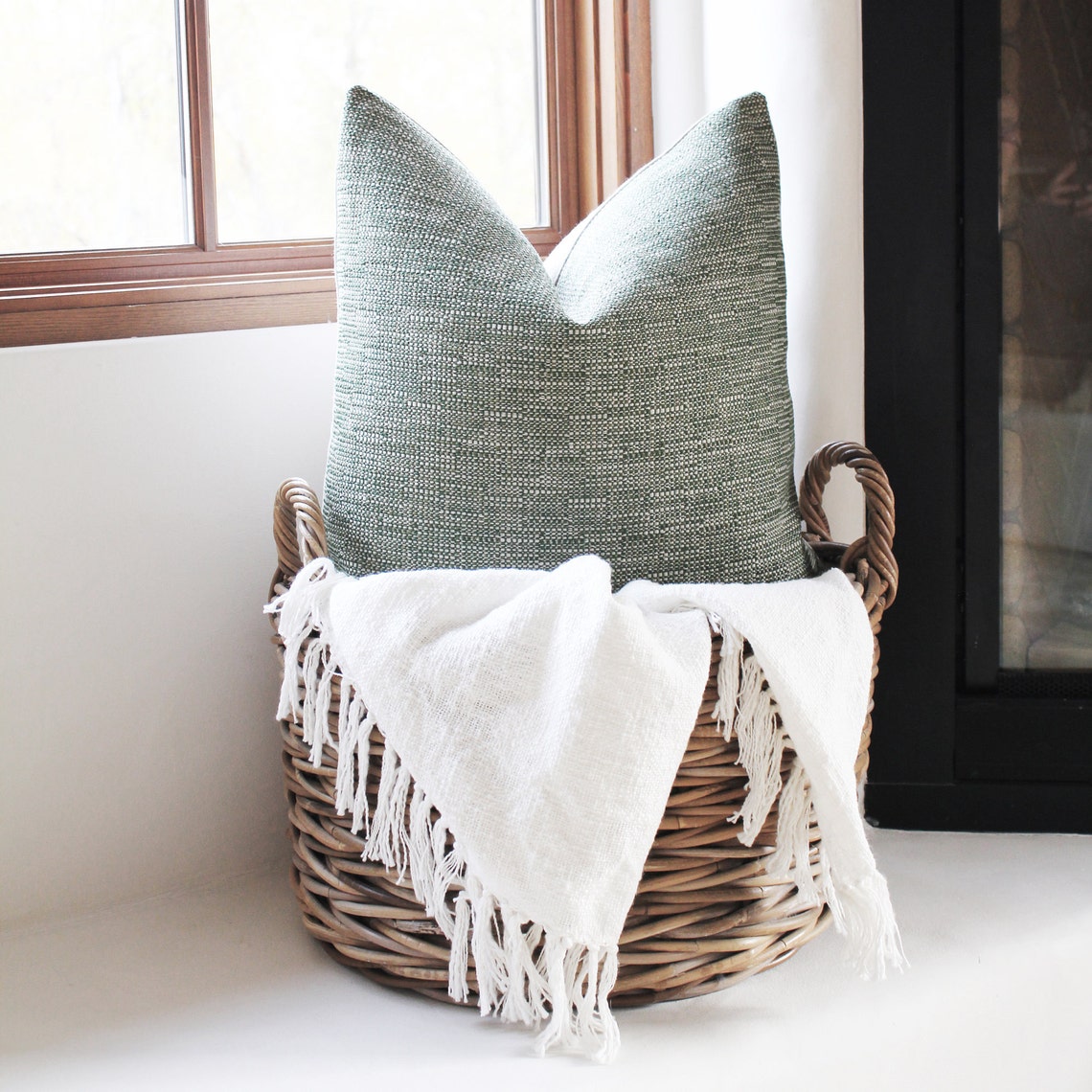 Green Tweed Pillow Cover Farmhouse Pillow Cover Textured Etsy