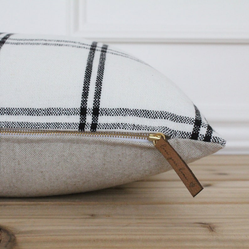 White and Black Plaid Pillow Cover Farmhouse Pillow Cover Modern Pillow Cover Decorative Throw Pillow Lumbar Pillow Matilda image 2