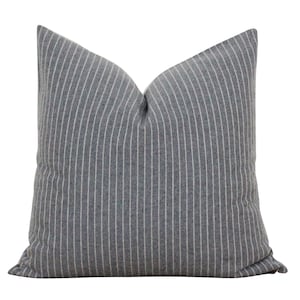 Gray Stripe Pillow Cover | Wool Blend | Gray and Beige Stripe | Neutral Stripe | 20x20 Pillow Cover | Neutral Throw Pillow | Emery