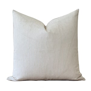 Neutral Striped Throw Pillow Cover | Farmhouse Decorative Cushion | Beige and Cream Pinstripe | Modern Minimalist Home Decor | Elodie