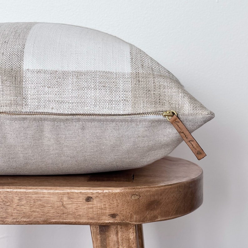 Tan and White Buffalo Plaid Pillow Cover | Neutral Beige Plaid Accent Pillow | Classic Plaid Throw Pillow | Classic Home Decor | Harris image 3
