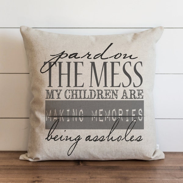 Pardon The Mess My Children Are Being Assholes 20 x 20 Pillow Cover // Everyday // Humor // Throw Pillow // Gift  // Accent Pillow