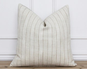 Neutral Stripe Pillow Cover | Tan Stripe Pillow Cover | Traditional Decorative Pillows | Linen Pillow Cover | 20 x 20 | 16 x 26 || Beckham