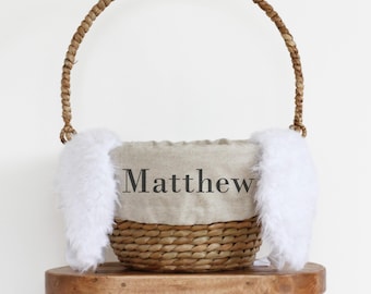 Custom Name Easter Basket Liner with Bunny Ears and Tail | Personalized Easter Basket Liner | Universally Sized Easter Basket liner for kids
