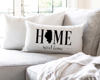 Home Sweet Home State Custom Pillow Cover | New Home Gift | Personalized Gift | Lumbar Pillow | 16 x 26 | Farmhouse Decor | Custom Gift Idea