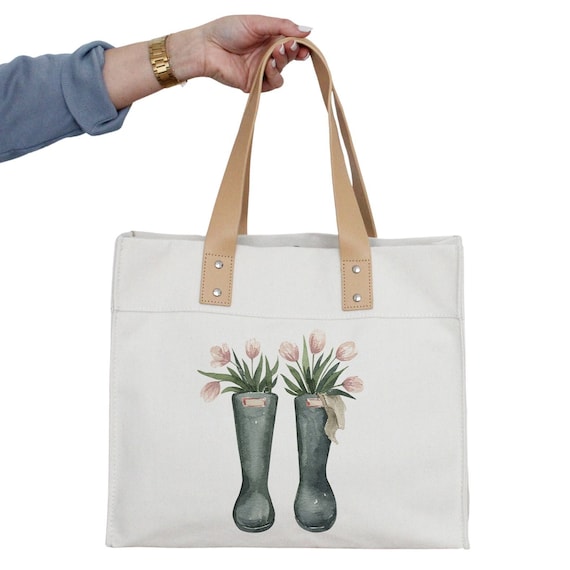 Tulip Boots Market Tote Spring Tote Bag Reusable Grocery Shopping Bag Canvas Tote Bag Market Bag Etsy Ireland