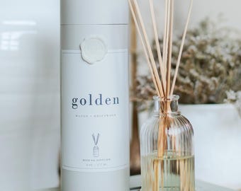 Difusor de Varetas Tropicais Manga + Madeira Flutuante | 177ml, Vegano | GOLDEN