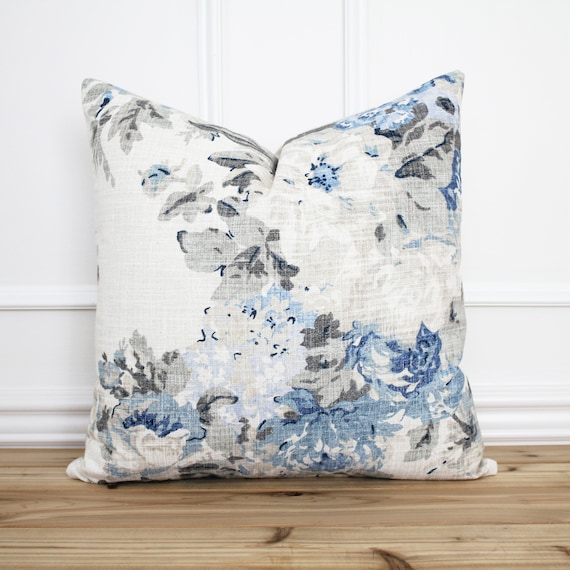 Blue Floral Pillow Cover Flower Pillow 20x20 Throw Pillow - Etsy