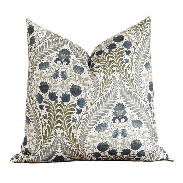 Funda de cojín con estampado floral verde y azul / Funda de cojín lumbar / Cojín decorativo de 50 x 50 cm / Cojín con estampado botánico / Faye