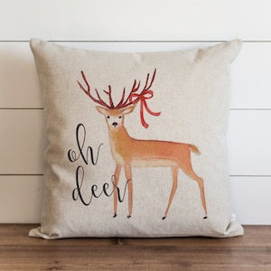 Funda de almohada de Navidad Oh Deer / Almohada de tiro de ciervo de Navidad / Funda de cojín de vacaciones / Funda de almohada de 20 x 20 / Almohada de acento