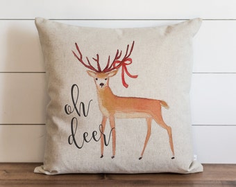 Oh Deer Christmas Pillow Cover | Xmas Deer Throw Pillow | Holiday Cushion Cover | 20 x 20 Pillow Cover | Accent Pillow