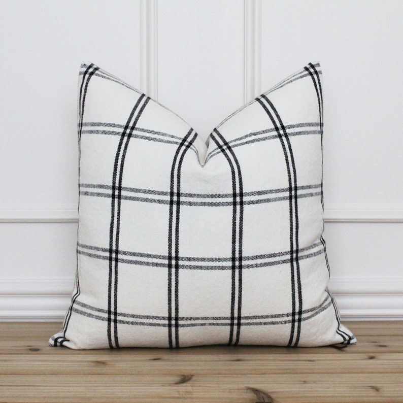 White and Black Plaid Pillow Cover Farmhouse Pillow Cover Modern Pillow Cover Decorative Throw Pillow Lumbar Pillow Matilda image 1