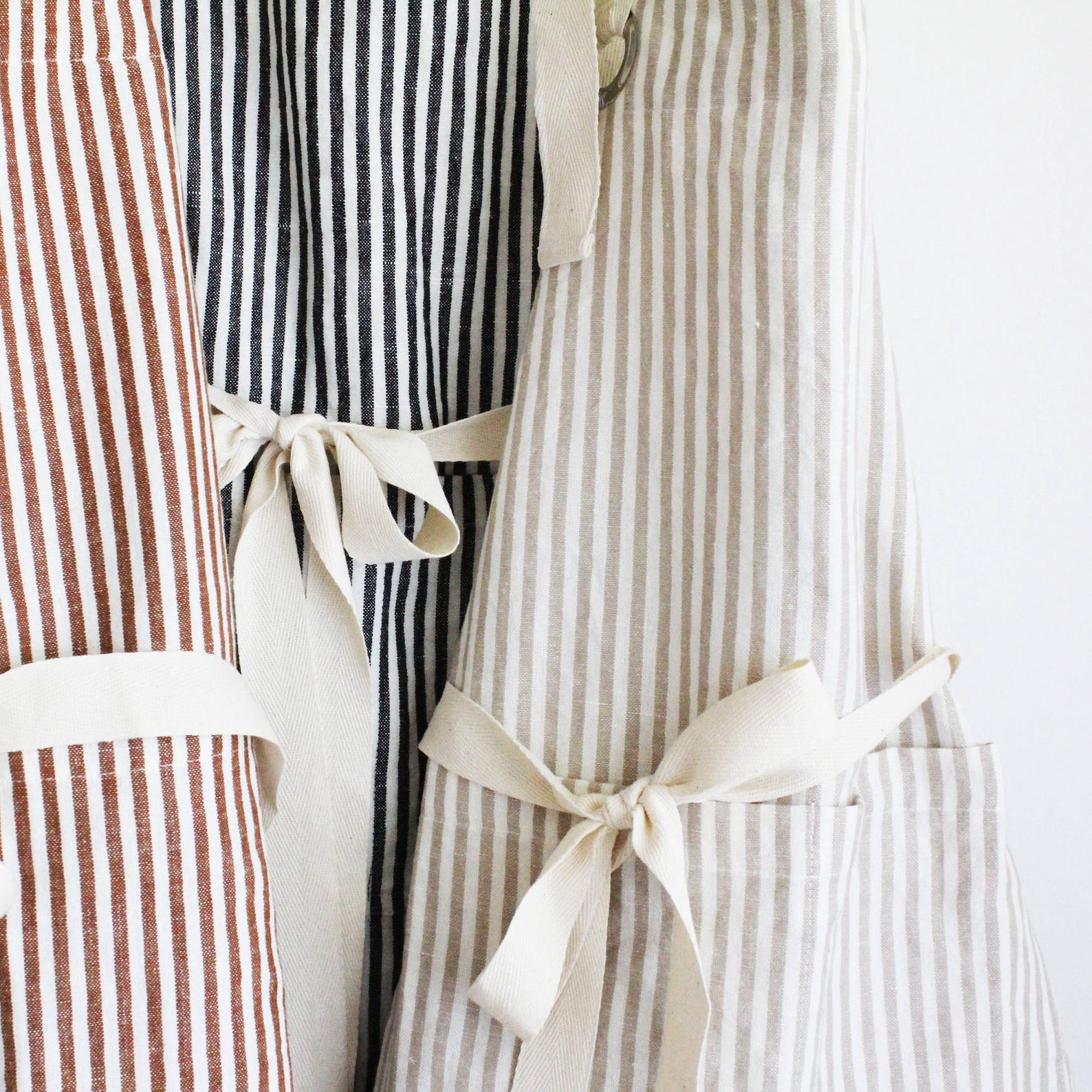 Ruffle Pin Stripe Apron - Black