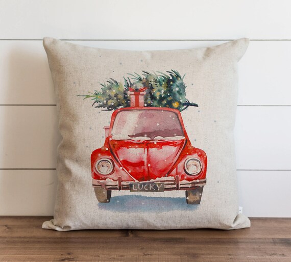 Watercolor Christmas Car Pillow Cover Christmas Pillow Cover Etsy