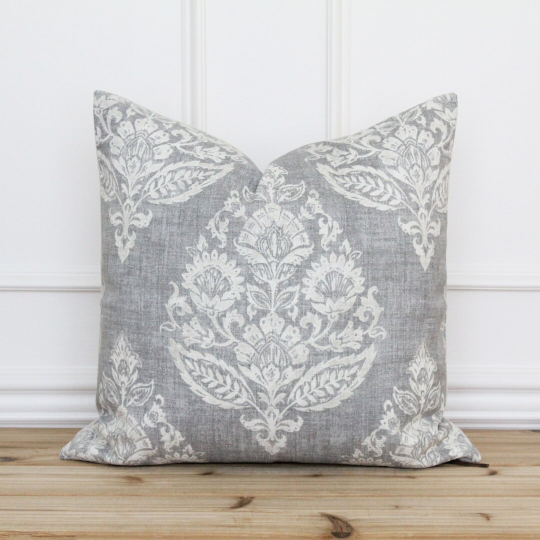 Gray Floral Pillow Cover Decorative Medallion Throw Pillow Cushion