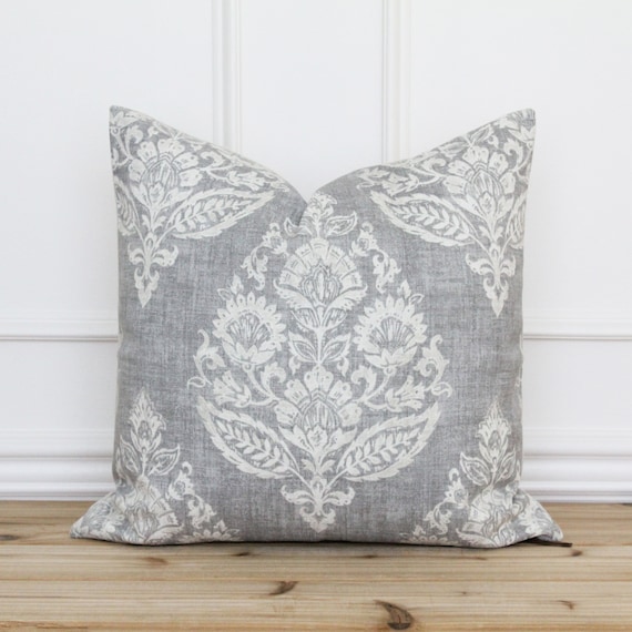 Gray Floral Pillow Cover Decorative Medallion Throw Pillow Etsy