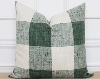 Green and White Plaid Pillow Cover • Buffalo Check Pillow Cover • Modern Pillow Cover • Decorative Throw Pillow • Lumbar Pillow | Finley