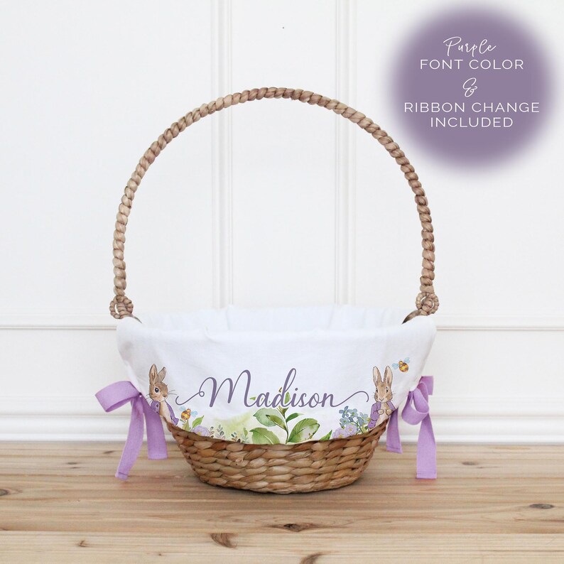 Personalized Purple Bunny Easter Basket Liner With Purple Ribbon and ...
