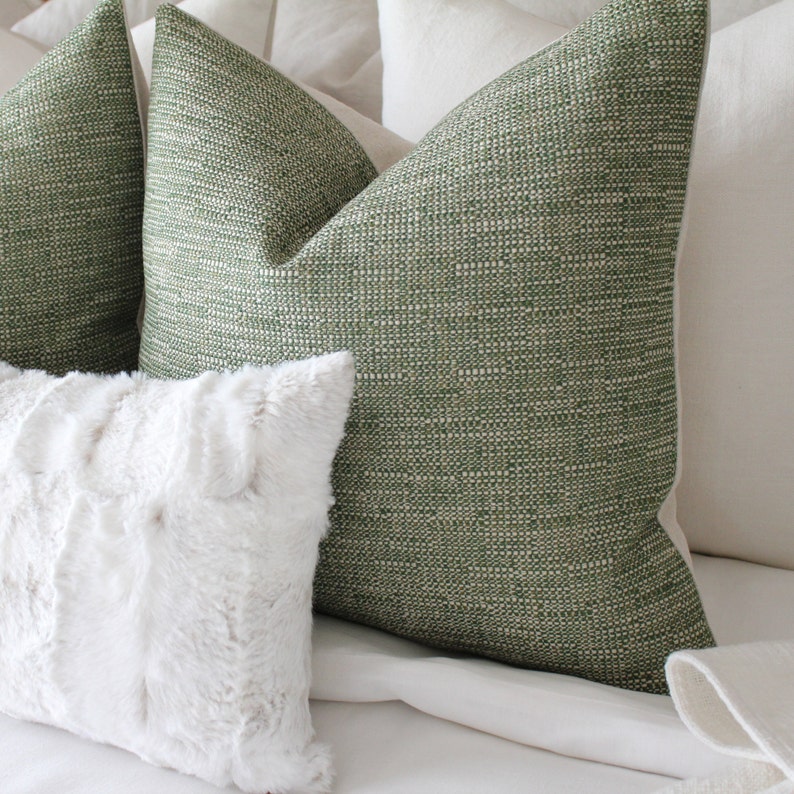 Green Tweed Pillow Cover Farmhouse Pillow Cover Textured Etsy