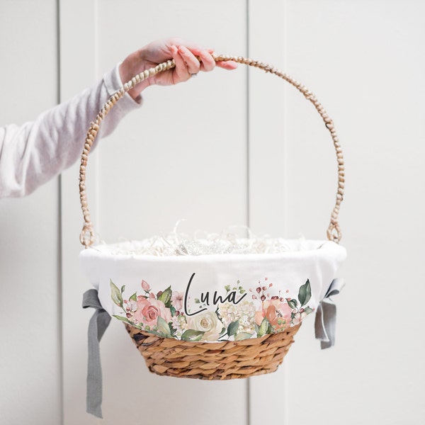 Gepersonaliseerde Easter Basket Liner | Aangepaste Easter Basket Liner | Meisje Easter Basket | Rose Aquarel Easter Basket Liner | Roos